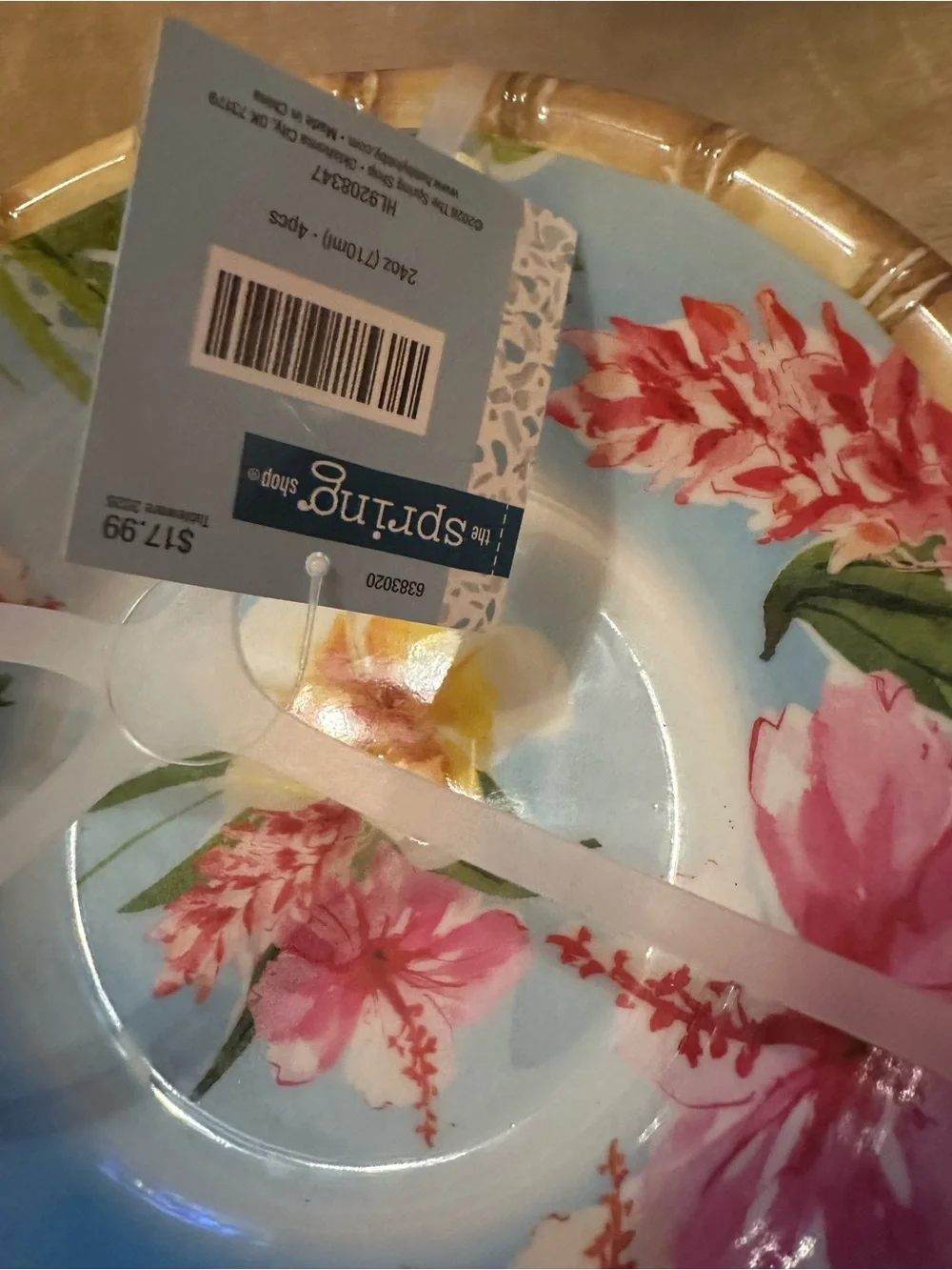 Home Floral Blue Bamboo-Trim Set of 4 Bowls